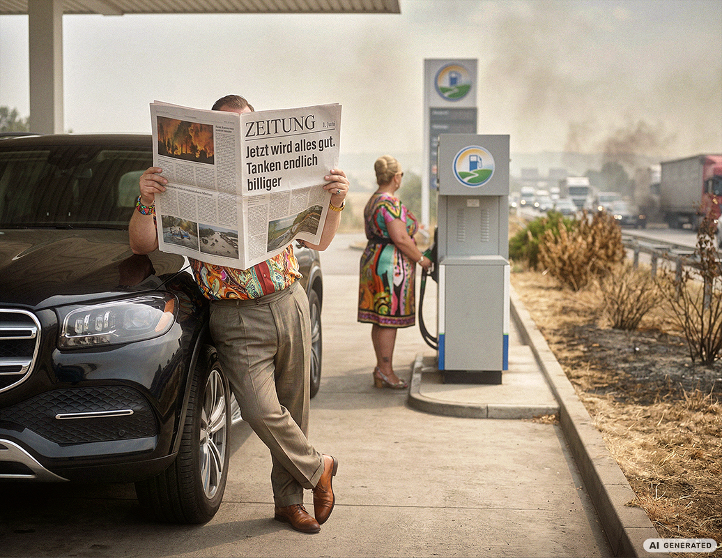 Klimawandel-Satire, KI-generiert