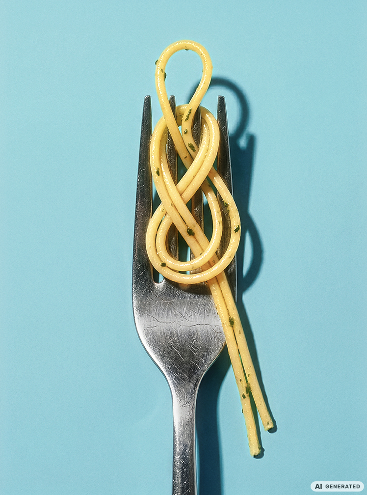 "Achtknoten" aus Spaghetti, KI generiert