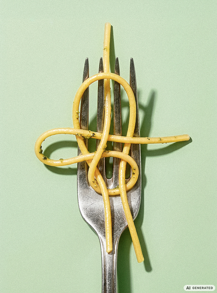 "Schotstek mit Slip" aus Spaghetti, KI generiert