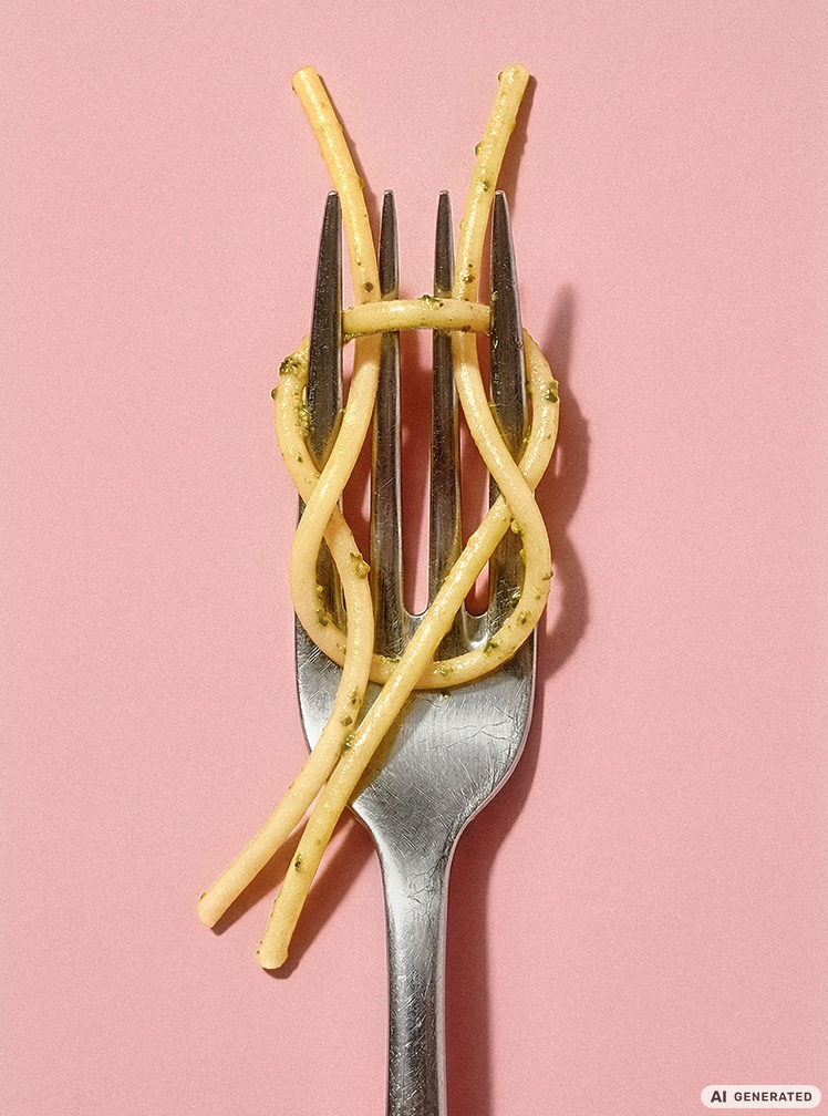 "Kreuzknoten" aus Spaghetti, KI generiert